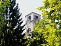 DSC 2519 ji : BIH, Bosnien und Herzegowina, Federation of Bosnia and Herzegovina, Bihac, Brücke Drveni most, Glockenturm Kirche St. Antonius von Padua