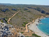D3X 1821 ji : GRC, Griechenland, Kythira, Leuchtturm Moudari > Strand Agios Nikolaos, Platia Ammos