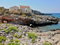 D3X 1841 ji : GRC, Griechenland, Kythira, Platia Ammos, Strand und Kirche Agios Nikolaos